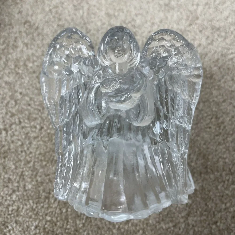 Enesco Glass Angels Candle Holder Votive 3 Sided In Box & Vanilla-scented Candle